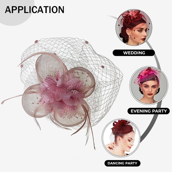 Veil Fascinator Hat For Women, Vintage Mesh Feather Headpiece With Clip Derby🌷 - Picture 7 of 7